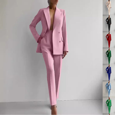 Women’s Casual Business Suit Set – Long Sleeve Single-Breasted Blazer Jacket & Slim Fit Trousers