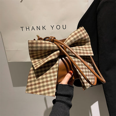 Cute Plaid Bowknot Shoulder Bag for Women – Trendy Small Handbag with Girly Charm