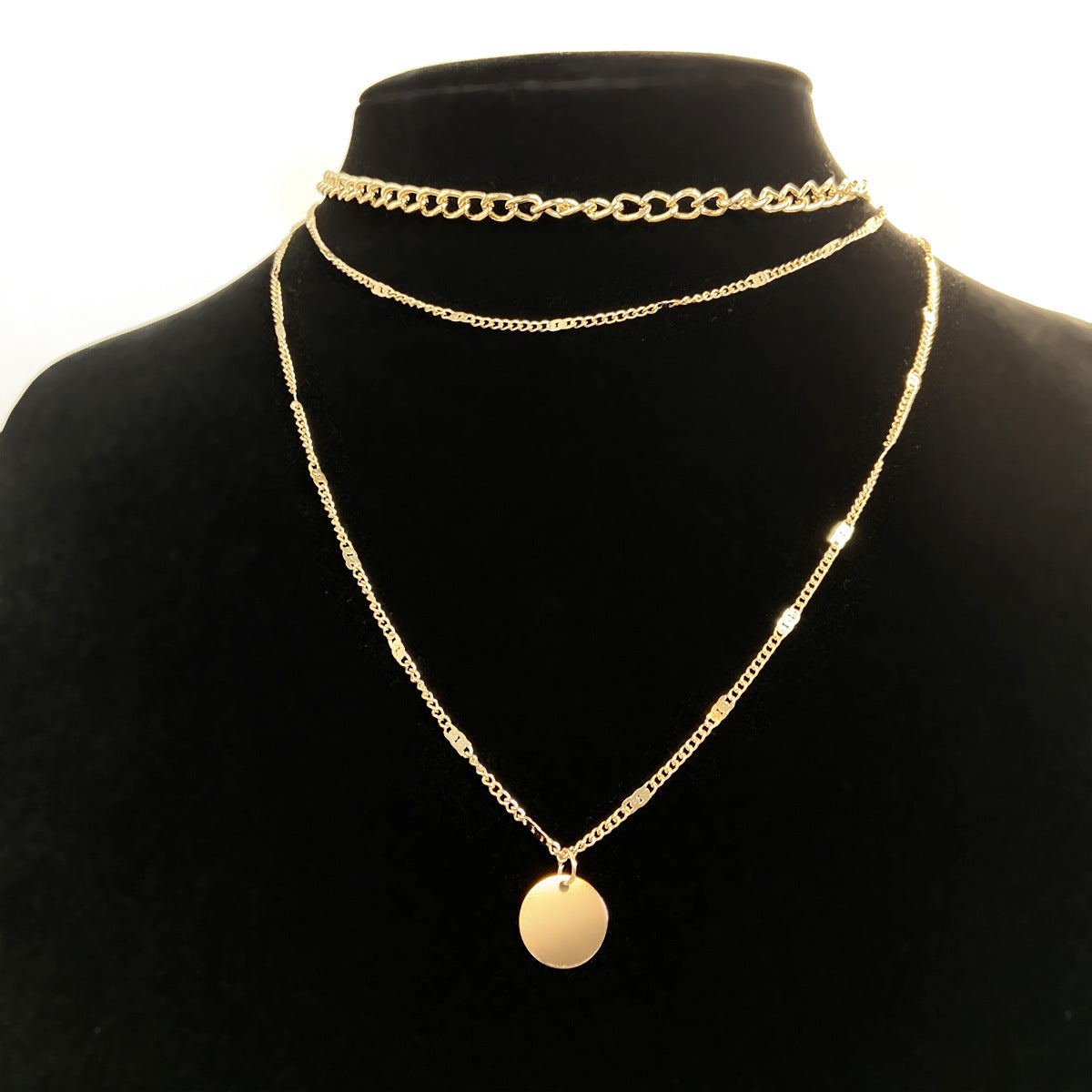 Elegant Gold Multilayer Disc Pendant Necklace – Trendy Women’s Layered Clavicle Chains