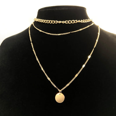 Elegant Gold Multilayer Disc Pendant Necklace – Trendy Women’s Layered Clavicle Chains