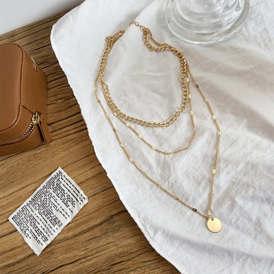 Elegant Gold Multilayer Disc Pendant Necklace – Trendy Women’s Layered Clavicle Chains