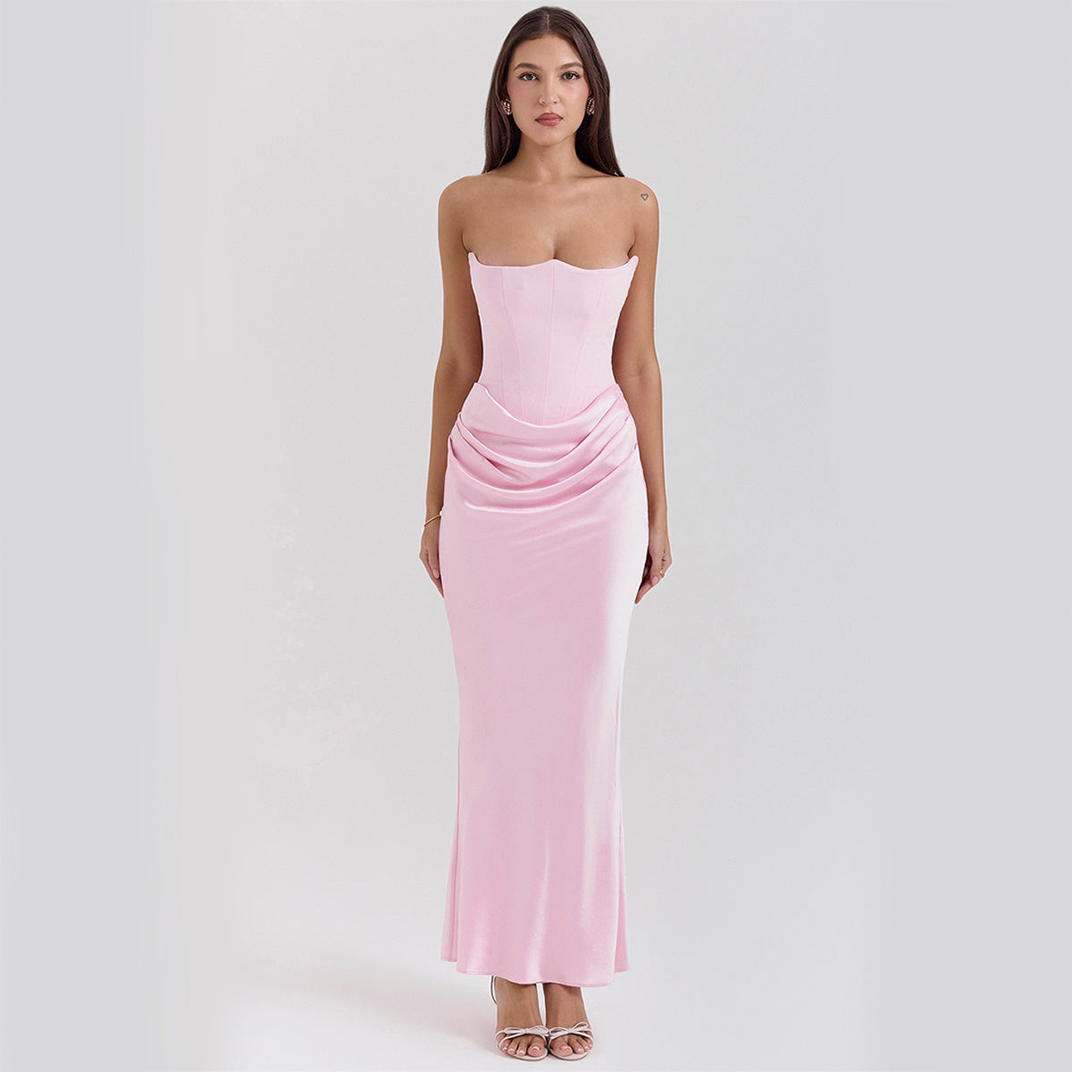 Sexy Strapless Tube Top Long Dress – Women’s Backless Bandeau Evening Gown for Parties & Formal Events