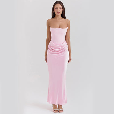 Sexy Strapless Tube Top Long Dress – Women’s Backless Bandeau Evening Gown for Parties & Formal Events