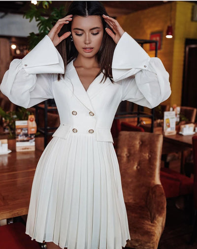 Women’s Double-Breasted Blazer Dress – Elegant Tailored Long Sleeve Tuxedo-Inspired Mini Dress