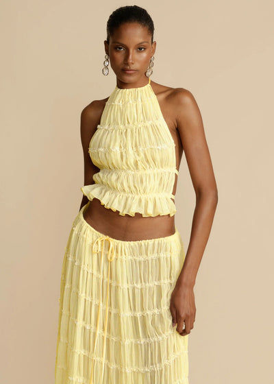 2-Piece Women’s Halter Top & Pleated Skirt Set – Sexy Sleeveless Backless Crop Top Beach Outfit