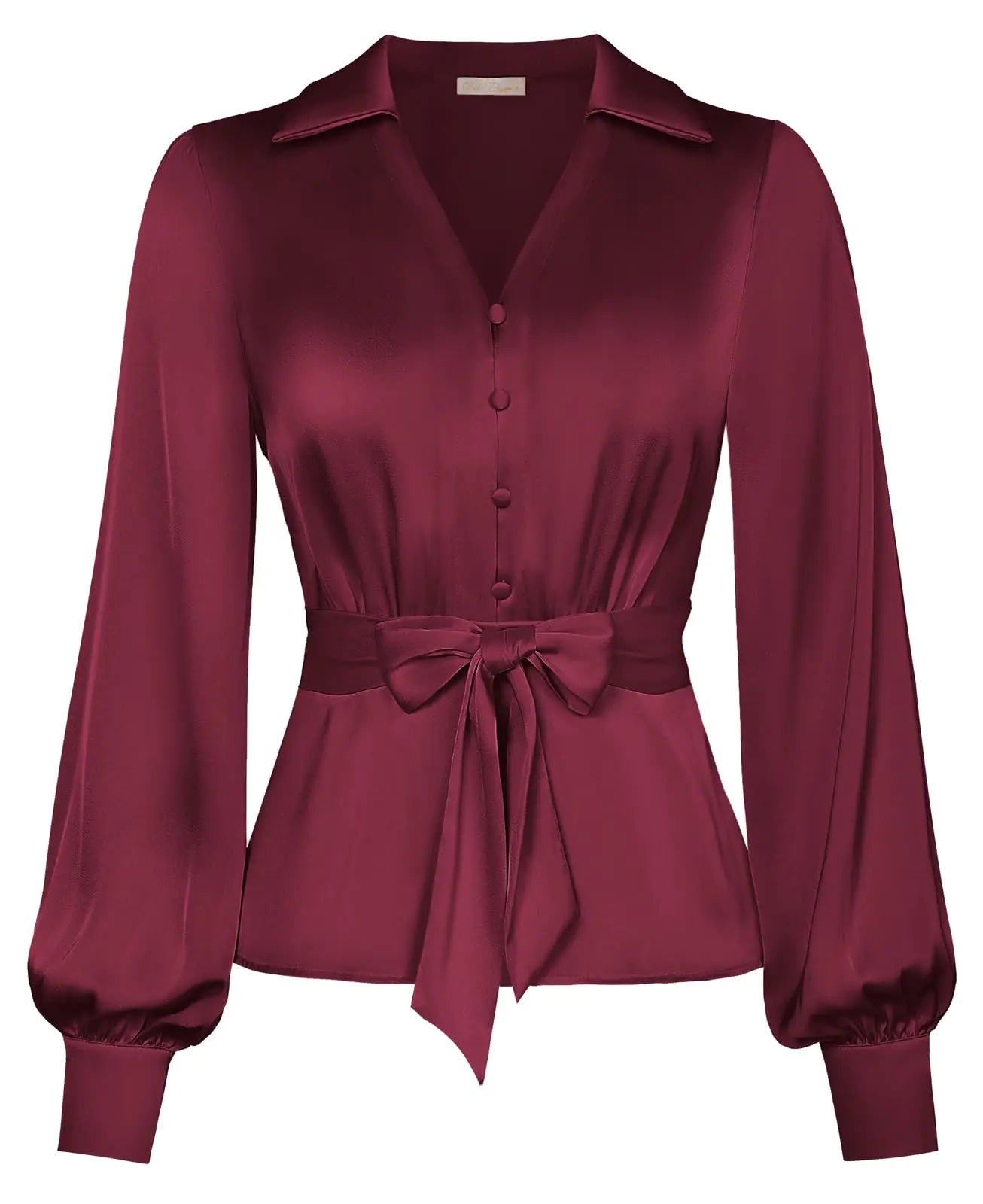 Silky Satin Elegance Blouse XL - V-Neck Lapel Office Top in Red
