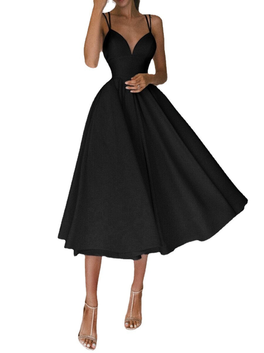 Sexy V-Neck A-Line Suspender Dress – Women’s Summer Long Flowy Sleeveless Sundress