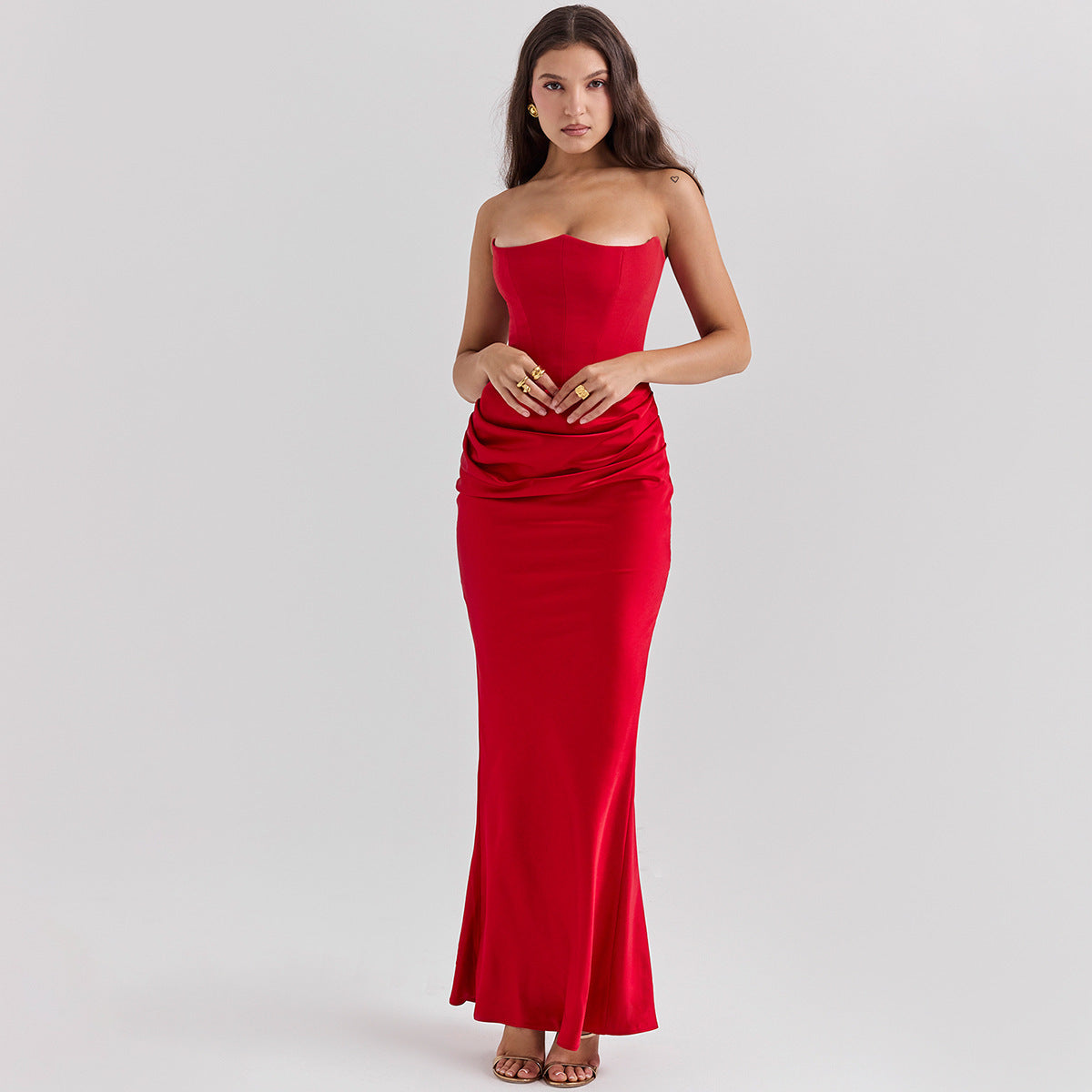 Sexy Strapless Tube Top Long Dress – Women’s Backless Bandeau Evening Gown for Parties & Formal Events