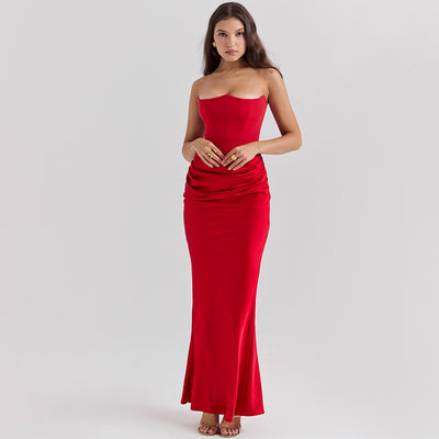 Sexy Strapless Tube Top Long Dress – Women’s Backless Bandeau Evening Gown for Parties & Formal Events
