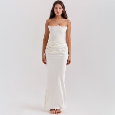 Sexy Strapless Tube Top Long Dress – Women’s Backless Bandeau Evening Gown for Parties & Formal Events