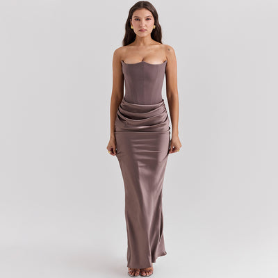 Sexy Strapless Tube Top Long Dress – Women’s Backless Bandeau Evening Gown for Parties & Formal Events