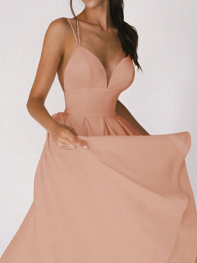 Sexy V-Neck A-Line Suspender Dress – Women’s Summer Long Flowy Sleeveless Sundress