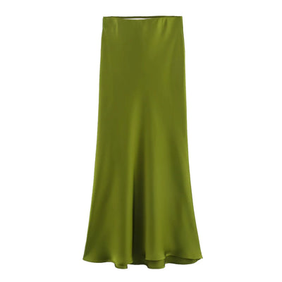 Elegant Satin Pleated Midi Skirt