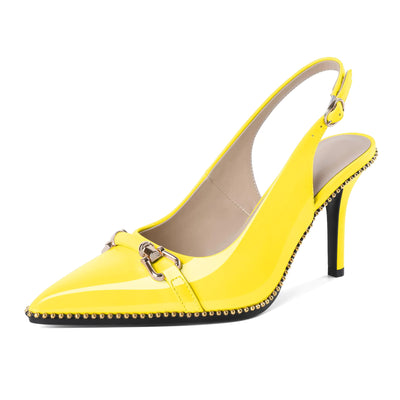 Dressy Slingback Heels - Beaded Design Yellow Pumps