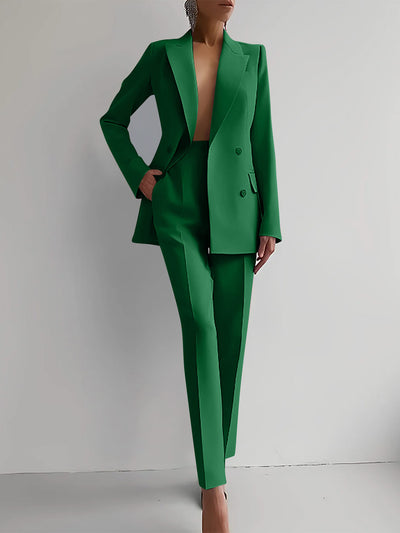 Women’s Casual Business Suit Set – Long Sleeve Single-Breasted Blazer Jacket & Slim Fit Trousers
