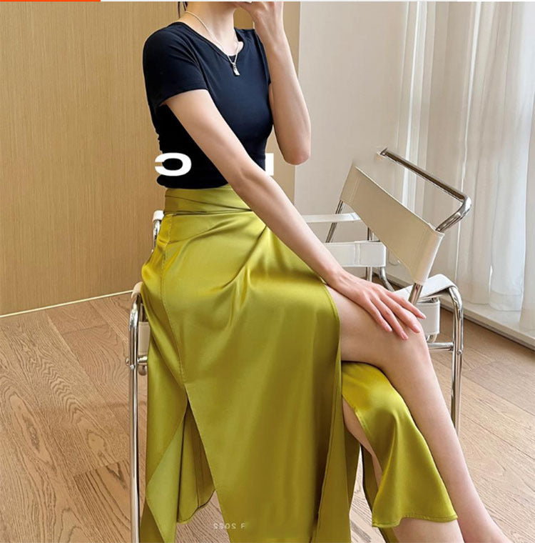 Double-Sided Satin Tie-Up Skirt for Women – Full Arch Hem with One-Piece Needle Detail