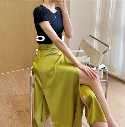 Double-Sided Satin Tie-Up Skirt for Women – Full Arch Hem with One-Piece Needle Detail