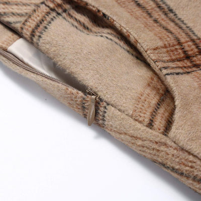 Womens Plaid Wool Skirts Elastic Waist A-Line Pleated Tartan Long Skirts