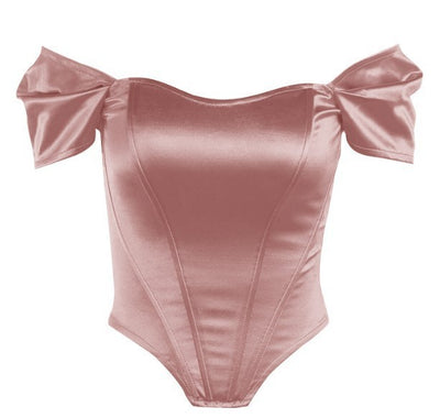 Women’s Fishbone Corset Tube Top – Structured Strapless Bustier Vest with Shoulder Wrap Detail