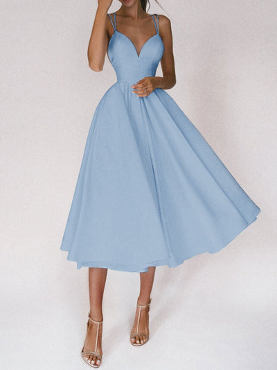 Sexy V-Neck A-Line Suspender Dress – Women’s Summer Long Flowy Sleeveless Sundress