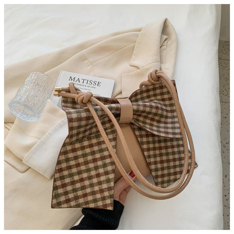 Cute Plaid Bowknot Shoulder Bag for Women – Trendy Small Handbag with Girly Charm