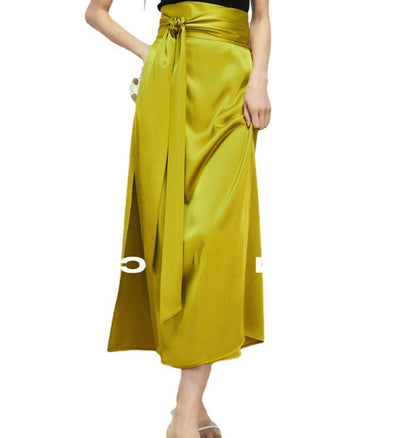 Double-Sided Satin Tie-Up Skirt for Women – Full Arch Hem with One-Piece Needle Detail