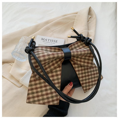 Cute Plaid Bowknot Shoulder Bag for Women – Trendy Small Handbag with Girly Charm