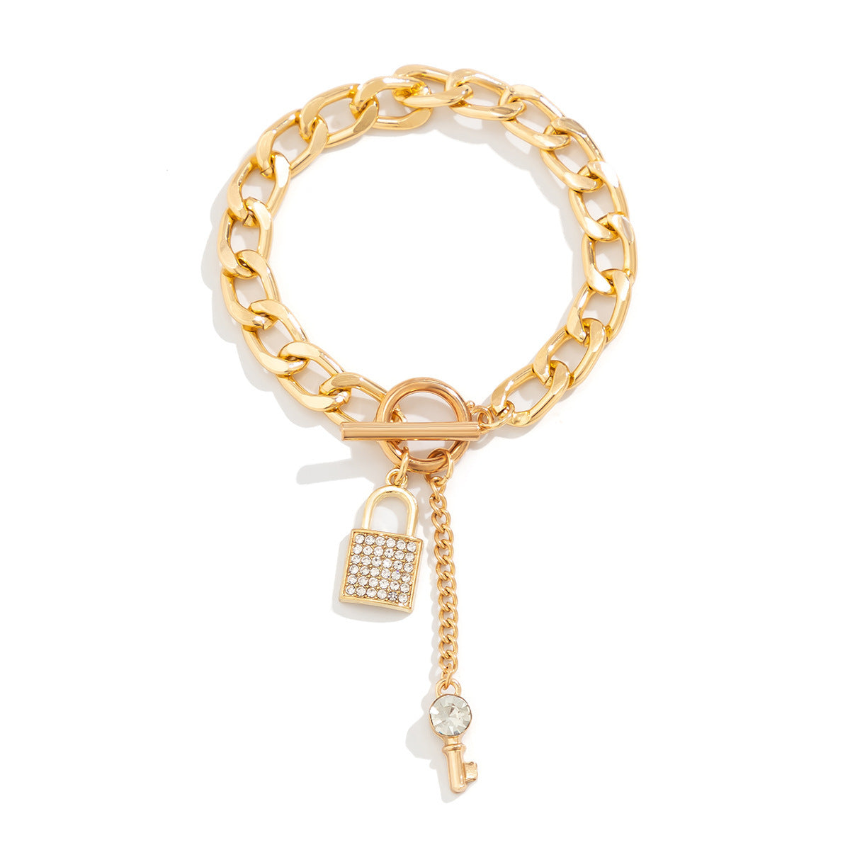 Women’s Chunky Chain Necklace with Shiny Lock & Key Pendant – Trendy Statement Jewelry for Fashion-Forward Looks