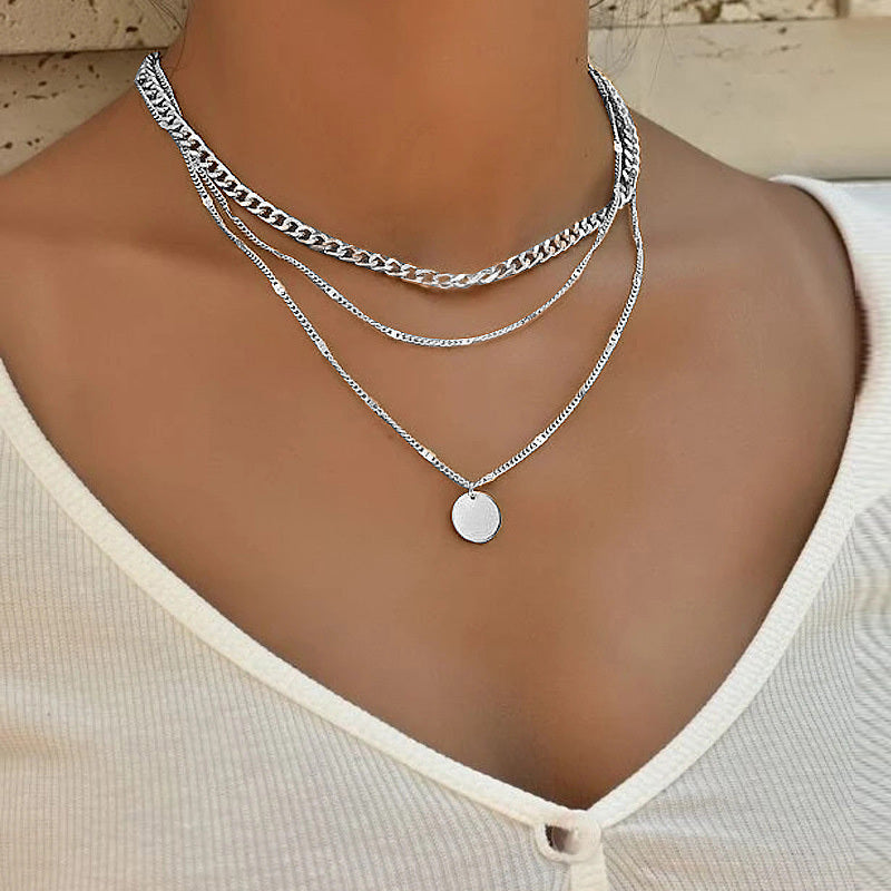 Elegant Gold Multilayer Disc Pendant Necklace – Trendy Women’s Layered Clavicle Chains