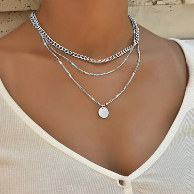 Elegant Gold Multilayer Disc Pendant Necklace – Trendy Women’s Layered Clavicle Chains