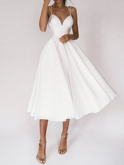 Sexy V-Neck A-Line Suspender Dress – Women’s Summer Long Flowy Sleeveless Sundress