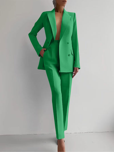 Women’s Casual Business Suit Set – Long Sleeve Single-Breasted Blazer Jacket & Slim Fit Trousers