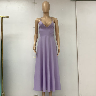 Sexy V-Neck A-Line Suspender Dress – Women’s Summer Long Flowy Sleeveless Sundress
