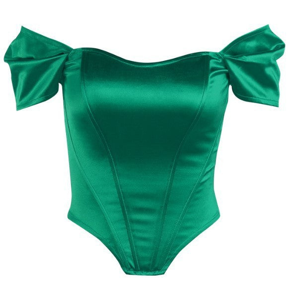 Women’s Fishbone Corset Tube Top – Structured Strapless Bustier Vest with Shoulder Wrap Detail