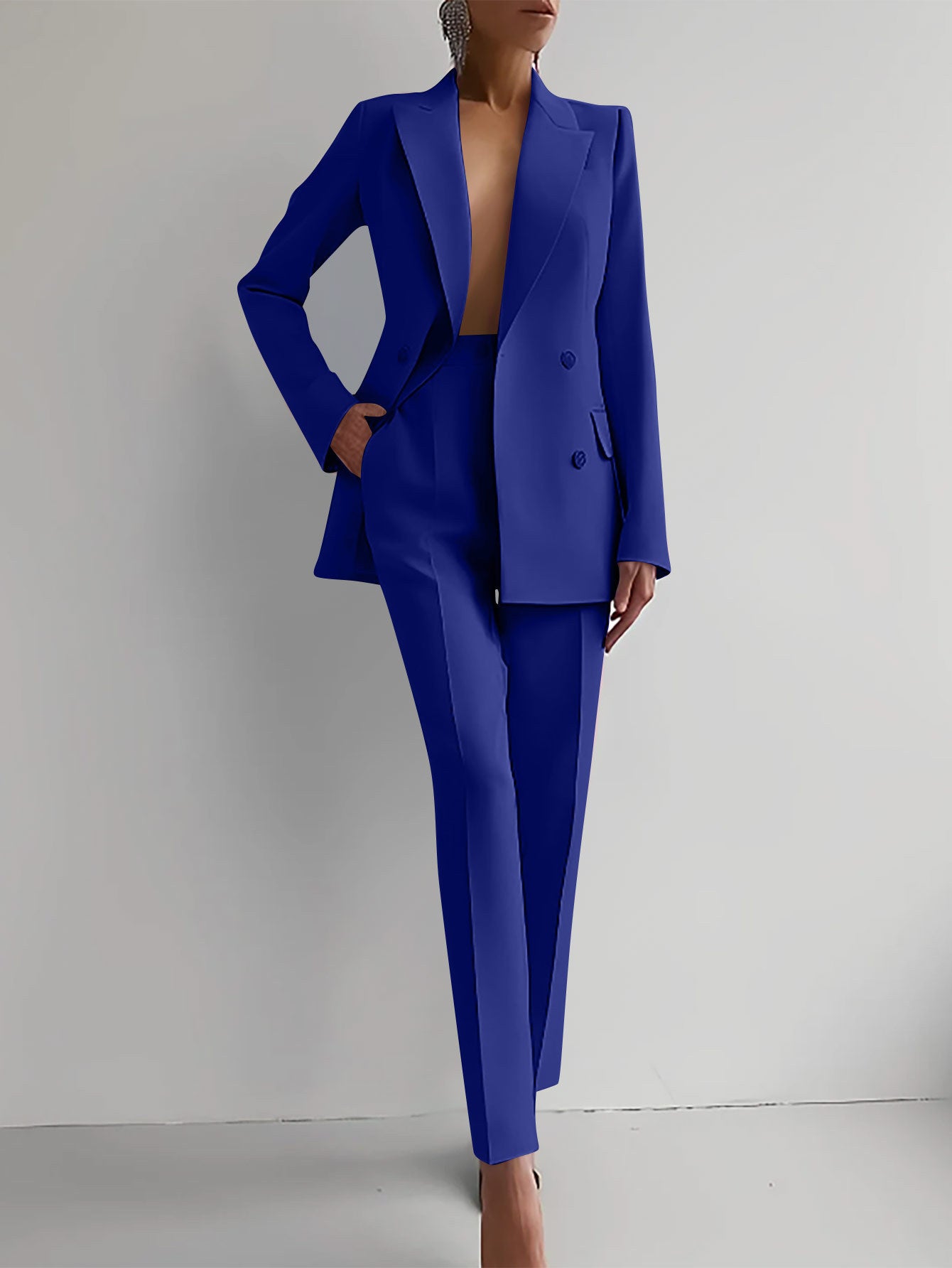 Women’s Casual Business Suit Set – Long Sleeve Single-Breasted Blazer Jacket & Slim Fit Trousers