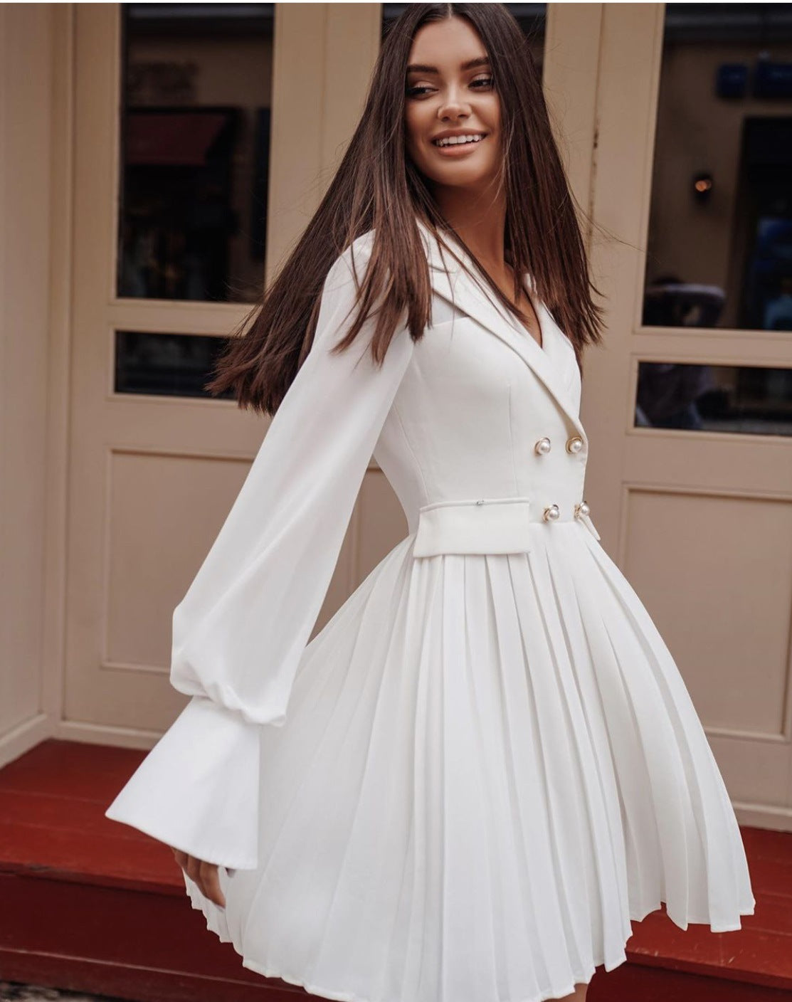Women’s Double-Breasted Blazer Dress – Elegant Tailored Long Sleeve Tuxedo-Inspired Mini Dress