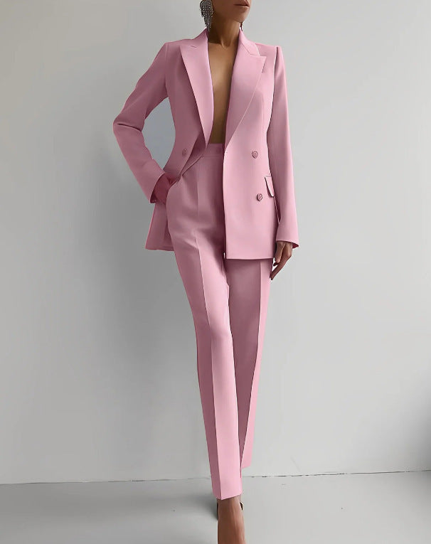 Women’s Casual Business Suit Set – Long Sleeve Single-Breasted Blazer Jacket & Slim Fit Trousers