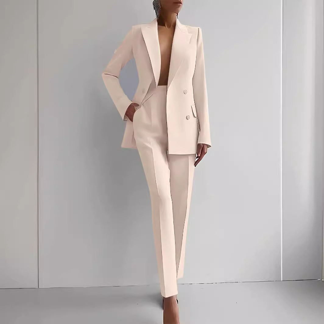 Women’s Casual Business Suit Set – Long Sleeve Single-Breasted Blazer Jacket & Slim Fit Trousers