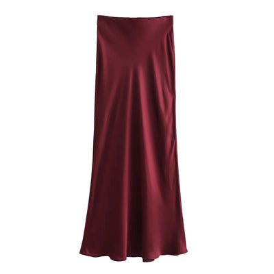 Elegant Satin Pleated Midi Skirt