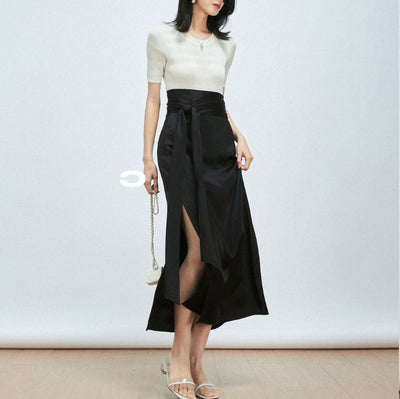 Double-Sided Satin Tie-Up Skirt for Women – Full Arch Hem with One-Piece Needle Detail