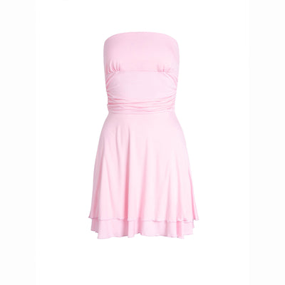 Women’s Sexy Strapless Pleated Mini Dress – Summer Tube-Top Tight Bodycon Short Dress