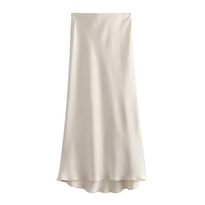 Elegant Satin Pleated Midi Skirt
