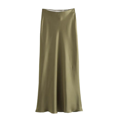 Elegant Satin Pleated Midi Skirt