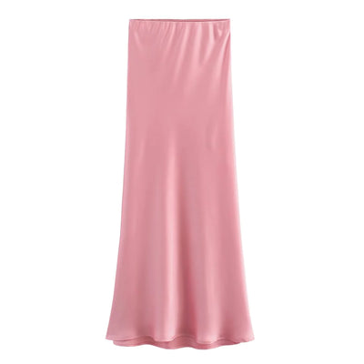 Elegant Satin Pleated Midi Skirt