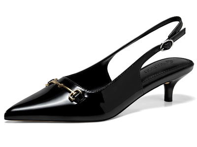 Patent Leather Low Heel Dress Shoes with Slingback Strap