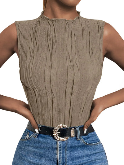 ElegantSleeve Mock Neck Ruched Tank