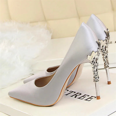 Sharp Signature Chic Metal Carved Pointed Toe Fashion Heel