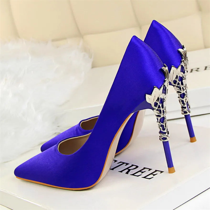 Sharp Signature Chic Metal Carved Pointed Toe Fashion Heel