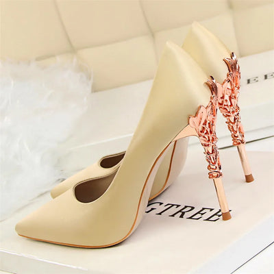 Sharp Signature Chic Metal Carved Pointed Toe Fashion Heel