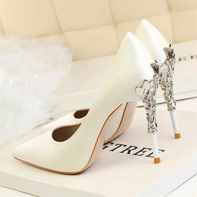 Sharp Signature Chic Metal Carved Pointed Toe Fashion Heel
